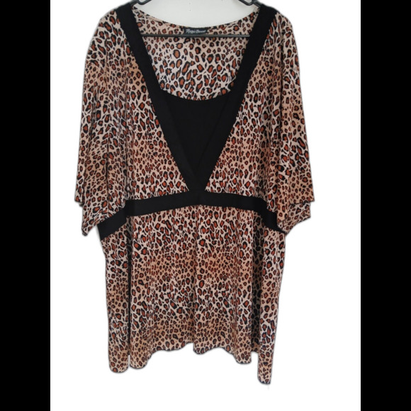 Maggie Barnes Womens Brown/Black Animal Print Baby Doll with Cami Blouse, 5X - Picture 2 of 5